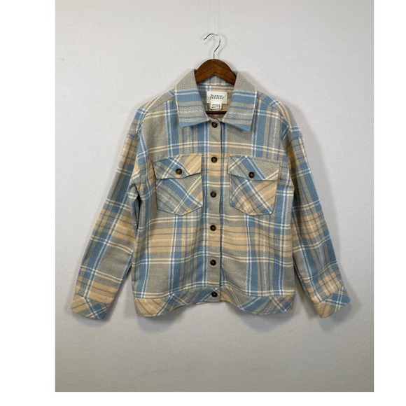 Boston Traders Jackets & Blazers - Boston Traders Plaid Flannel Shirt Jacket Beige Blue‎ Button Up Casual Size M